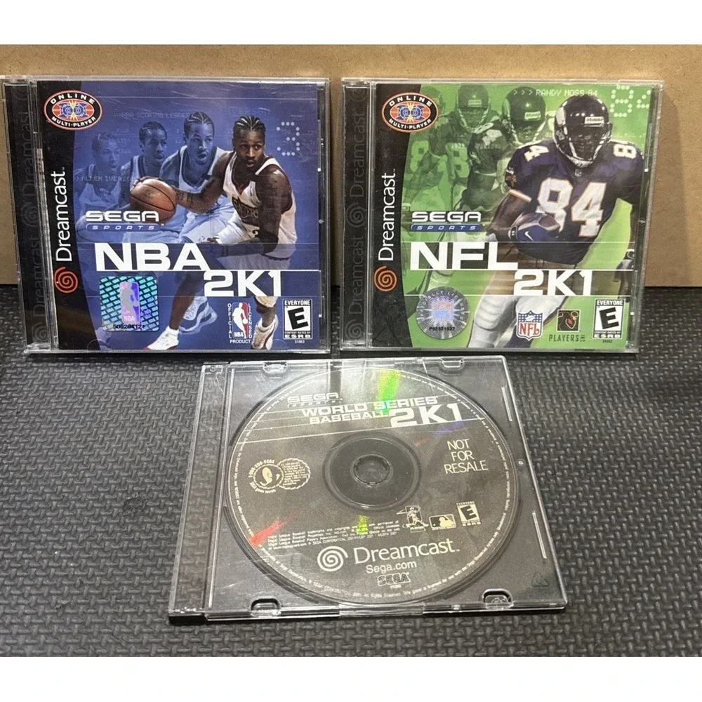 Lot Of 3 Sega Dreamcast Games NBA 2k1 CIB NFL 2K1 CIB World Series 2K1 Disc Only